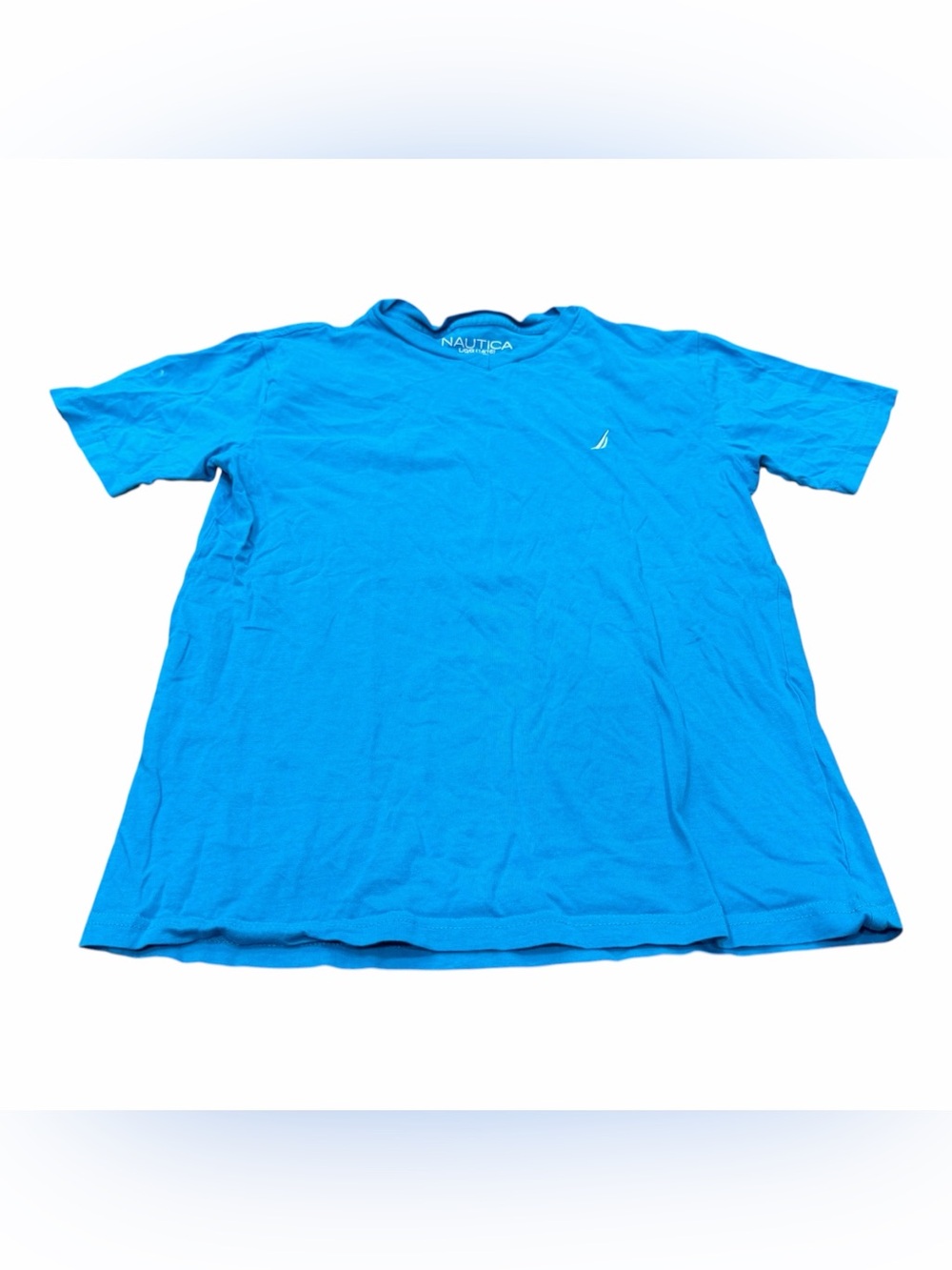 Nautica Boys Youth T-Shirt Bright Blue Crew Neck Logo Tee Size Large 14/16